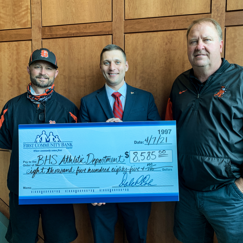 FIRST COMMUNITY BANK MAKES DONATION TO BHS ATHLETIC DEPT.